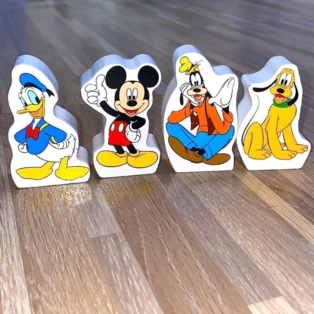 Mickey Mouse Disney wooden block figurines Pluto Donald Duck Goofy made of wood